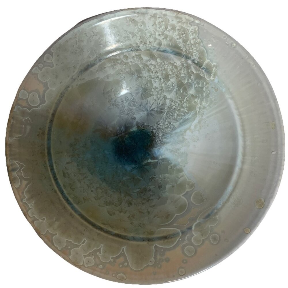 Bill Campbell Pottery 10.5 Centerpiece Bowl Crystalline Glaze Blue Artist Signed